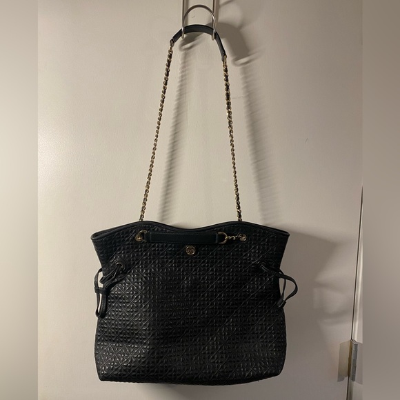 Tory Burch quilted tote | large, new, black and gold - Picture 6 of 9